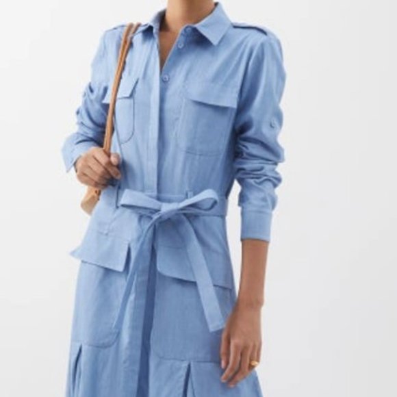 Gabriela Hearst Dresses & Skirts - Meyer Pleated Belted Cotton And Silk-blend Shirt Dress In Pale Blue Denim